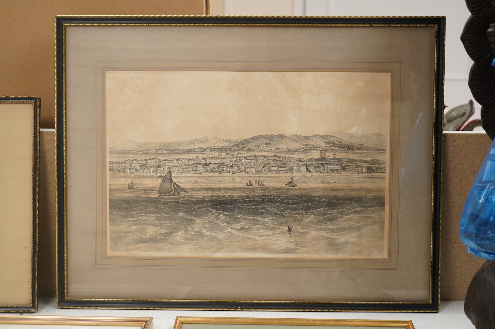 A collection of 19th century and later prints, some Brighton interest to include: Summer's evening at the Royal Marine Library, Brighton, The Lanes and other views of Worthing, Hastings and near Beachy Head, largest 35 x